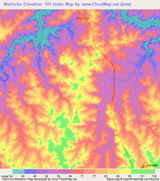 Marincho,Uruguay Elevation Map
