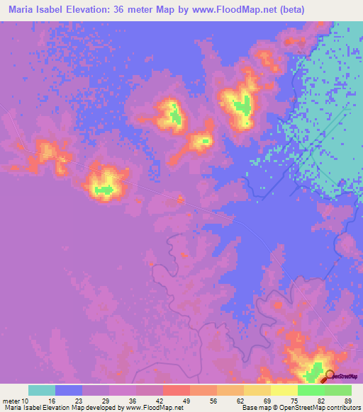 Maria Isabel,Uruguay Elevation Map