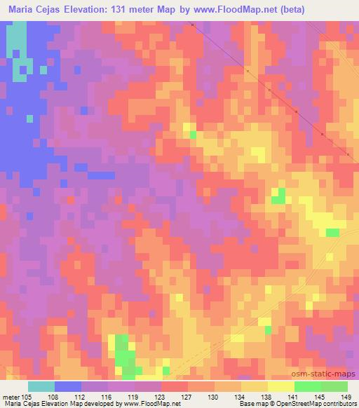 Maria Cejas,Uruguay Elevation Map