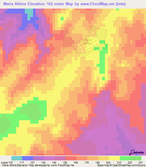 Maria Albina,Uruguay Elevation Map