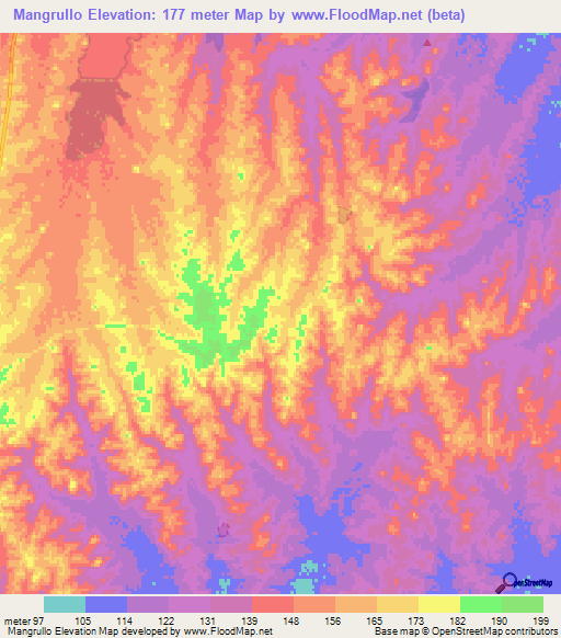 Mangrullo,Uruguay Elevation Map