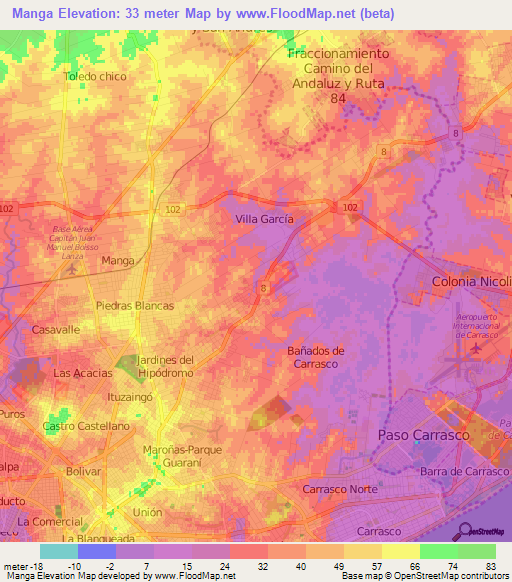 Manga,Uruguay Elevation Map