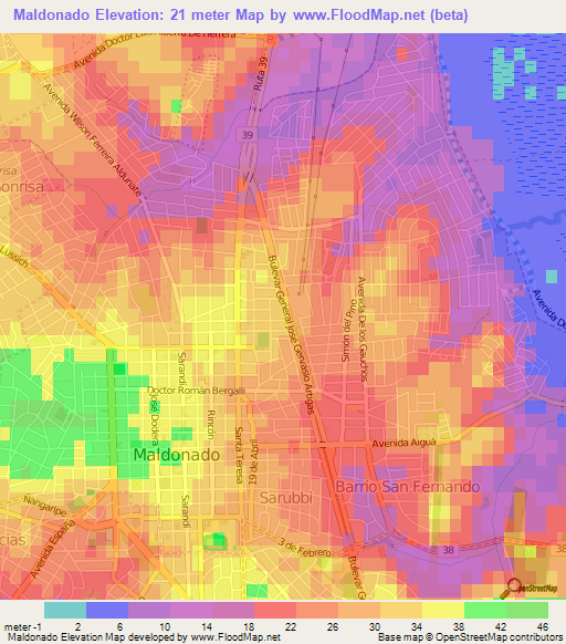 Maldonado,Uruguay Elevation Map