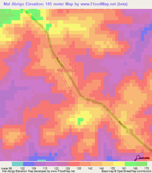 Mal Abrigo,Uruguay Elevation Map