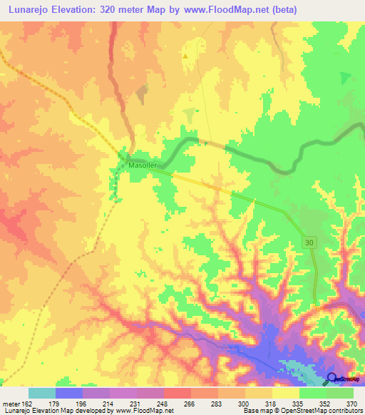 Lunarejo,Uruguay Elevation Map