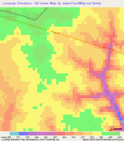 Lunarejo,Uruguay Elevation Map