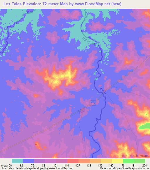 Los Talas,Uruguay Elevation Map