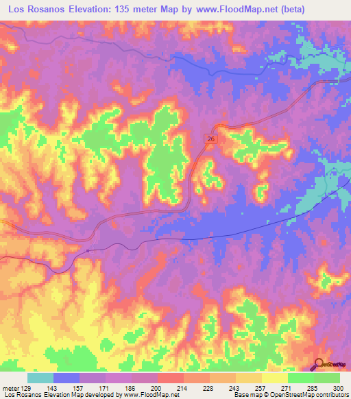 Los Rosanos,Uruguay Elevation Map