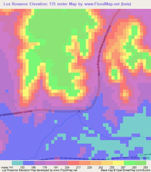 Los Rosanos,Uruguay Elevation Map