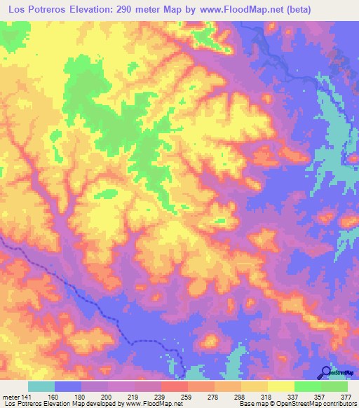 Los Potreros,Uruguay Elevation Map