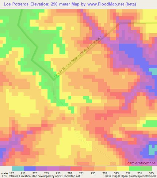 Los Potreros,Uruguay Elevation Map