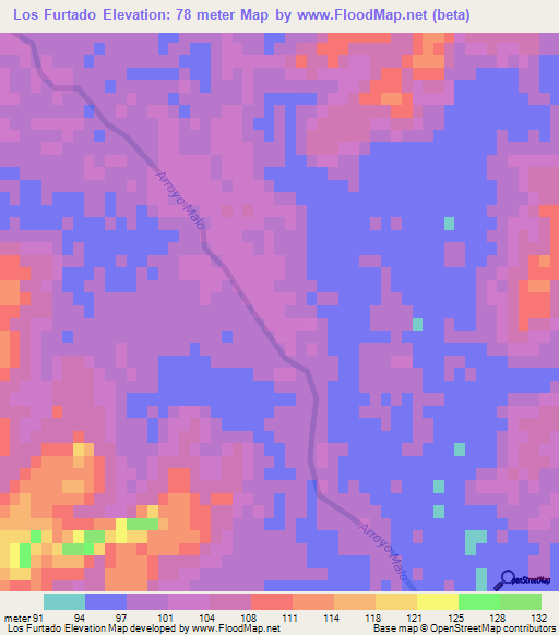 Los Furtado,Uruguay Elevation Map