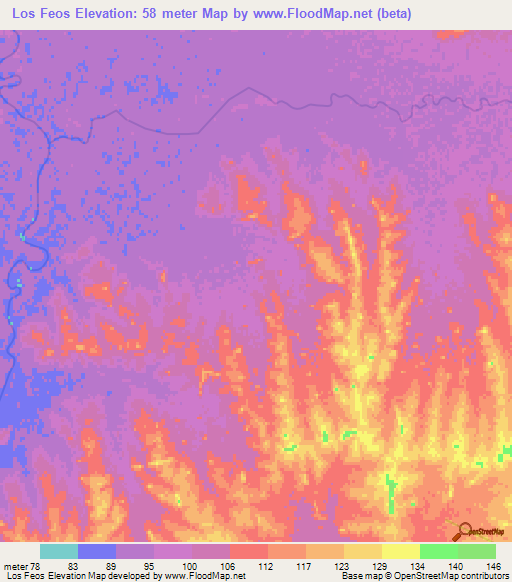 Los Feos,Uruguay Elevation Map