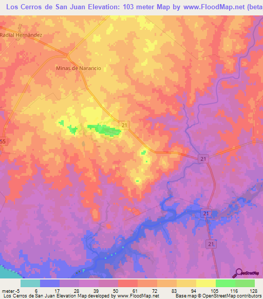 Los Cerros de San Juan,Uruguay Elevation Map