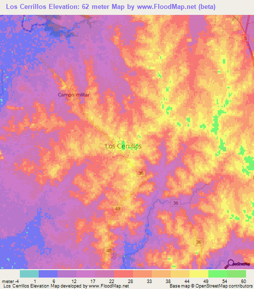 Los Cerrillos,Uruguay Elevation Map