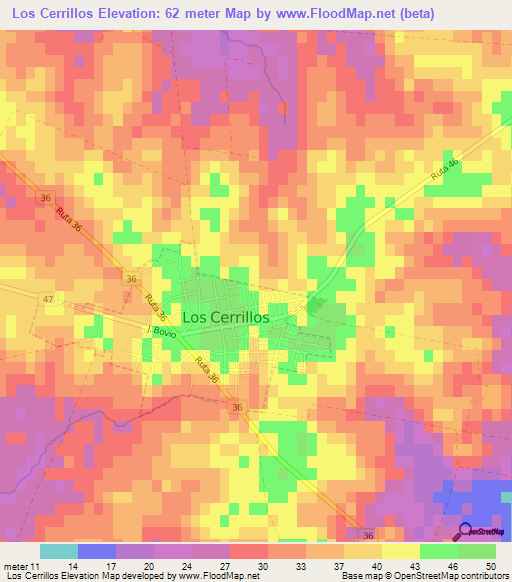 Los Cerrillos,Uruguay Elevation Map