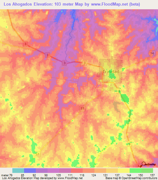 Los Ahogados,Uruguay Elevation Map
