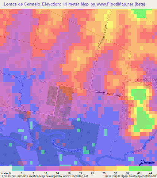 Lomas de Carmelo,Uruguay Elevation Map