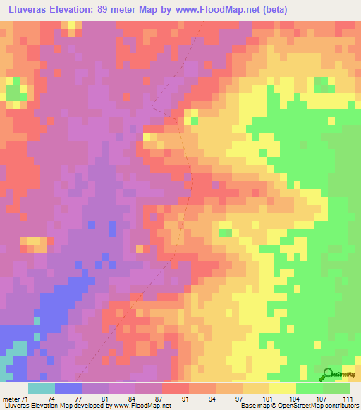 Lluveras,Uruguay Elevation Map