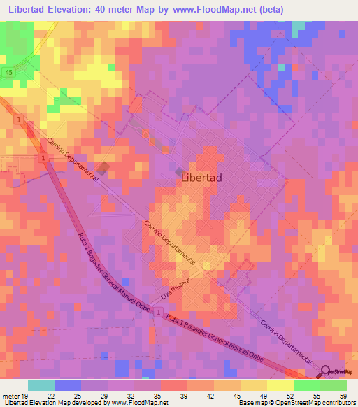 Libertad,Uruguay Elevation Map