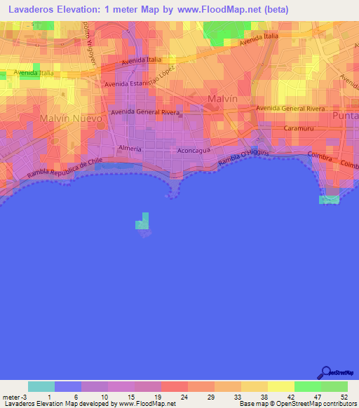 Lavaderos,Uruguay Elevation Map