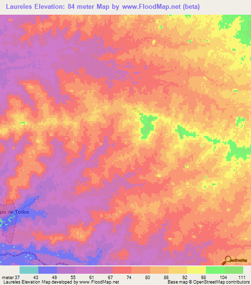 Laureles,Uruguay Elevation Map