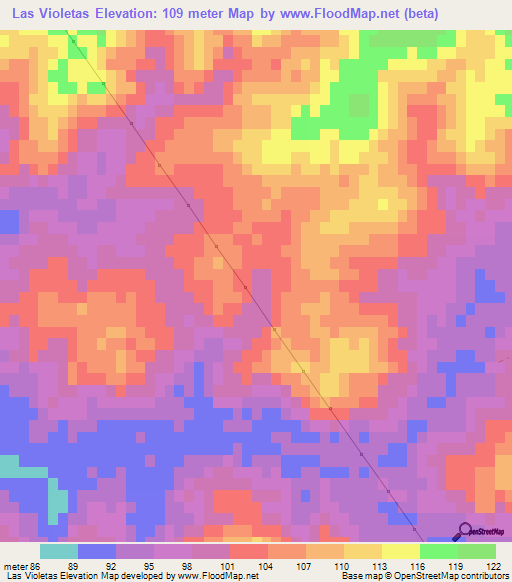 Las Violetas,Uruguay Elevation Map