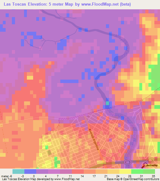 Las Toscas,Uruguay Elevation Map