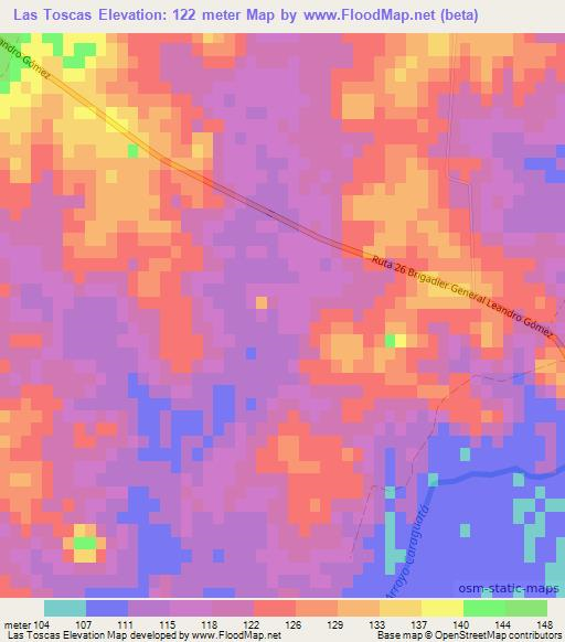 Las Toscas,Uruguay Elevation Map