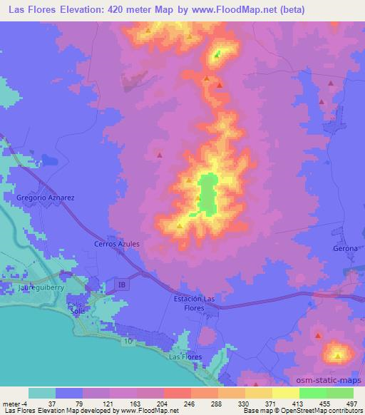 Las Flores,Uruguay Elevation Map