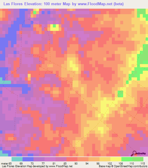 Las Flores,Uruguay Elevation Map