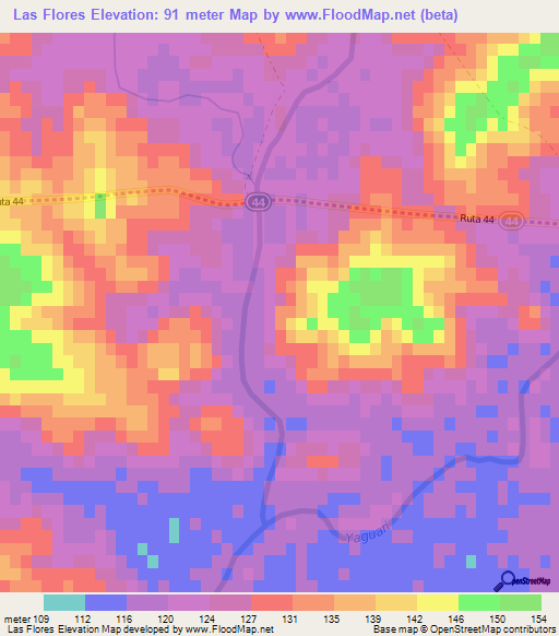 Las Flores,Uruguay Elevation Map