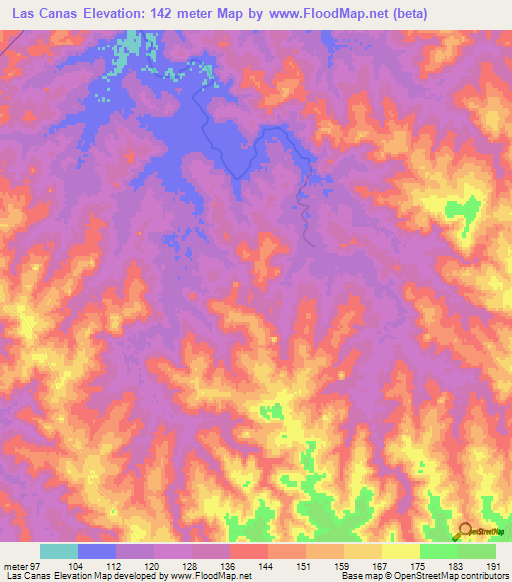 Las Canas,Uruguay Elevation Map