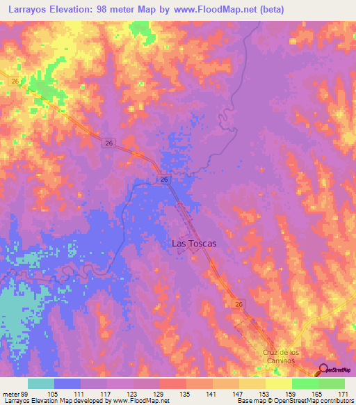 Larrayos,Uruguay Elevation Map