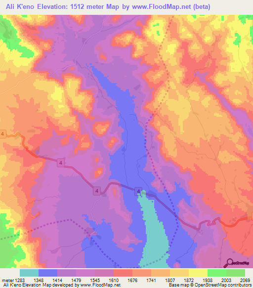 Ali K'eno,Ethiopia Elevation Map