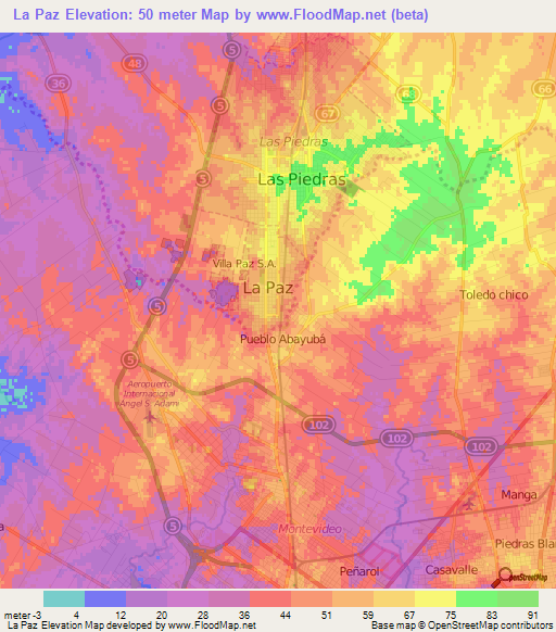 La Paz,Uruguay Elevation Map