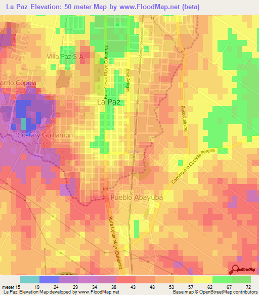 La Paz,Uruguay Elevation Map