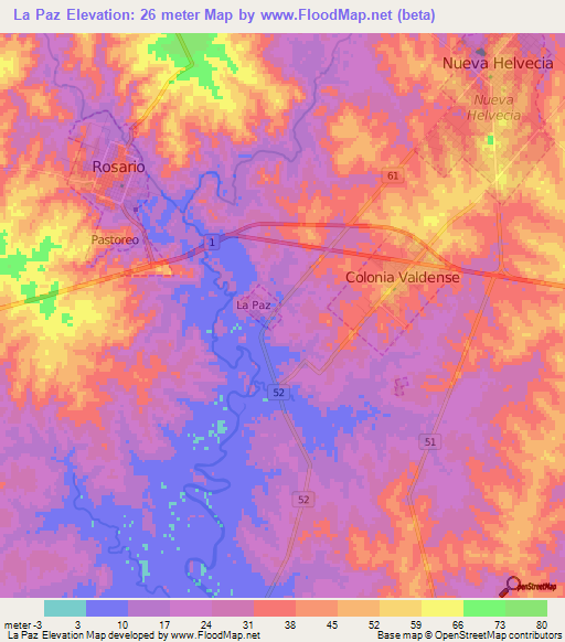 La Paz,Uruguay Elevation Map