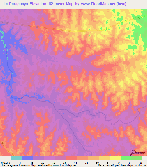 La Paraguaya,Uruguay Elevation Map