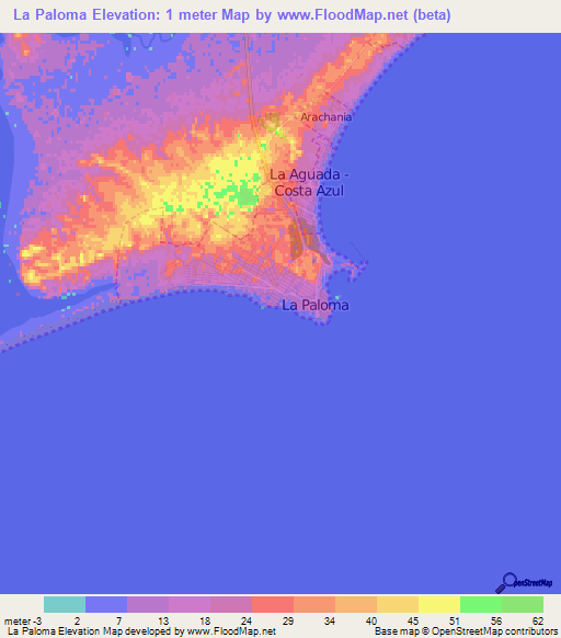La Paloma,Uruguay Elevation Map