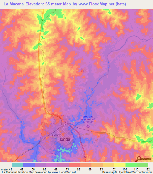La Macana,Uruguay Elevation Map