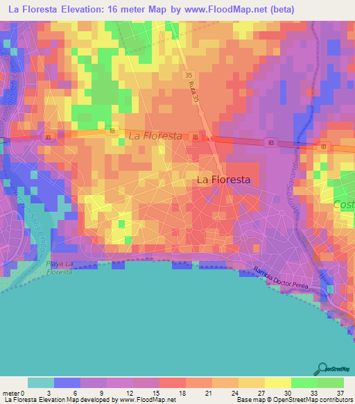 La Floresta,Uruguay Elevation Map