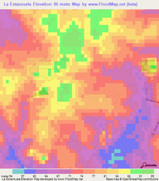 La Estanzuela,Uruguay Elevation Map
