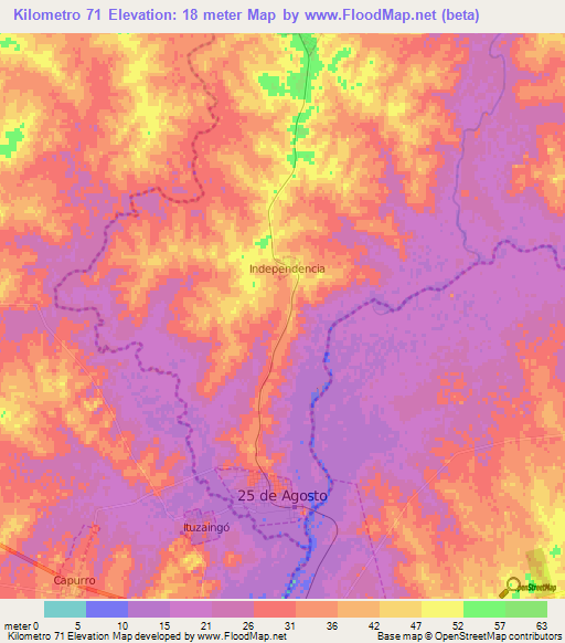 Kilometro 71,Uruguay Elevation Map