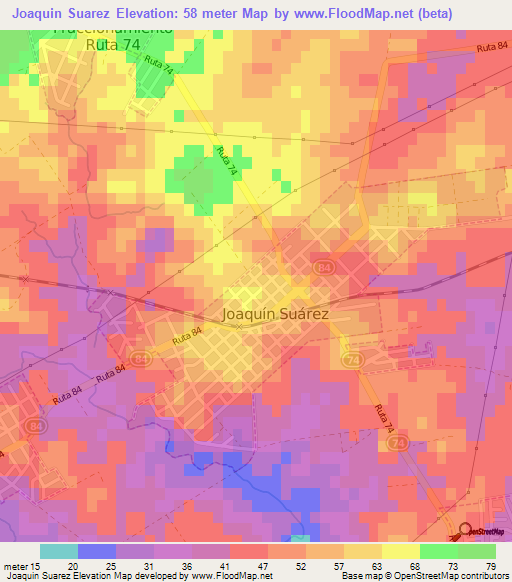 Joaquin Suarez,Uruguay Elevation Map