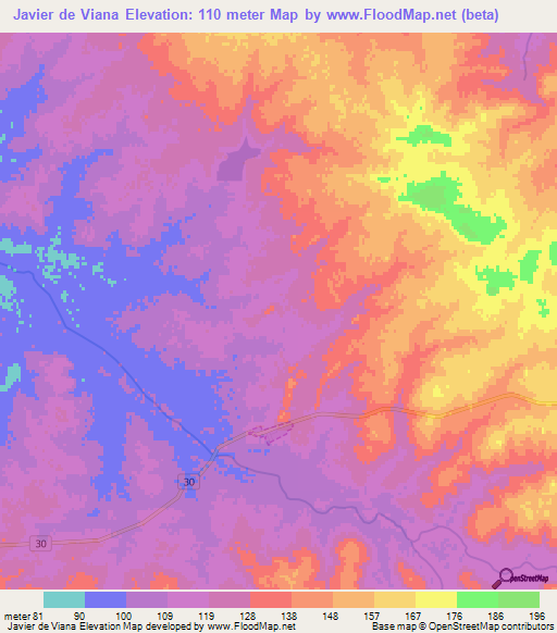 Javier de Viana,Uruguay Elevation Map