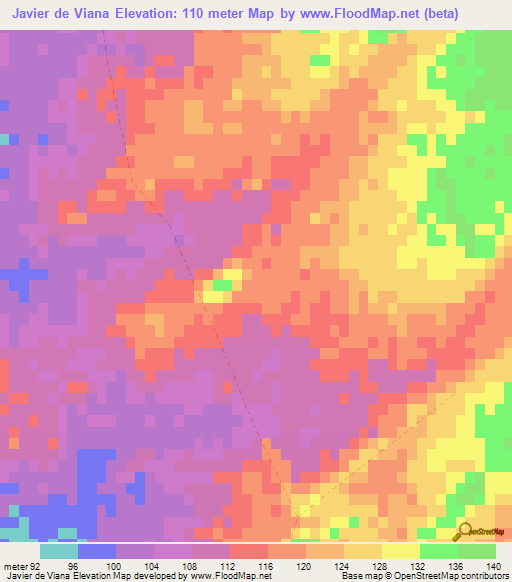 Javier de Viana,Uruguay Elevation Map