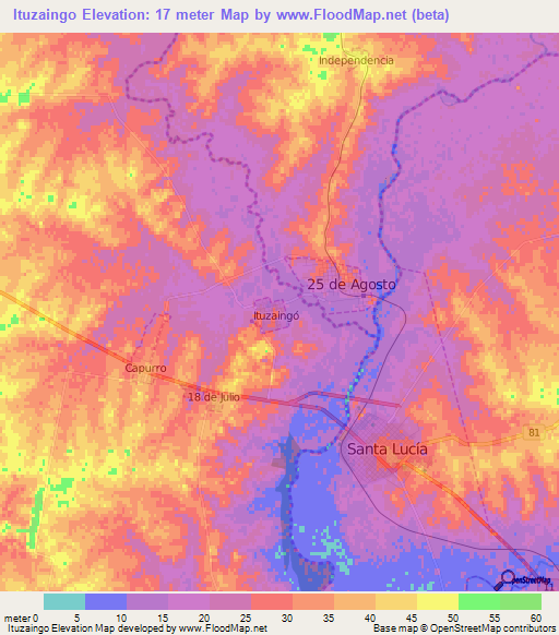 Ituzaingo,Uruguay Elevation Map