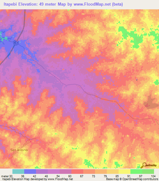 Itapebi,Uruguay Elevation Map