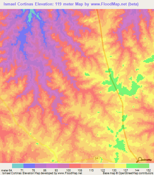 Ismael Cortinas,Uruguay Elevation Map